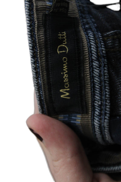 Massimo Dutti Womens Cotton Zip Button Straight Leg Distress Jeans Blue Size EUR