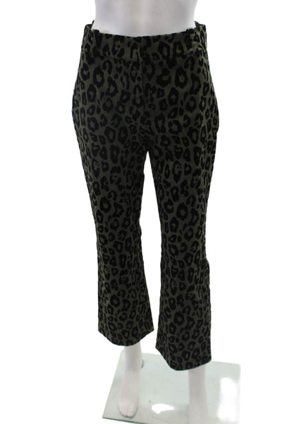 Derek Lam 10 Crosby Womens Cotton Animal Print Bootcut Pants Green Size 2