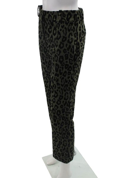 Derek Lam 10 Crosby Womens Cotton Animal Print Bootcut Pants Green Size 2