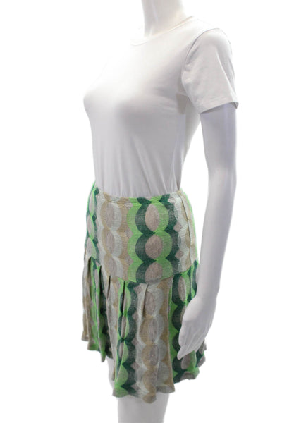 Anna Sui Womens Geometric Print Stretch Pleated Mini Skirt Beige Size PP