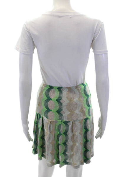 Anna Sui Womens Geometric Print Stretch Pleated Mini Skirt Beige Size PP