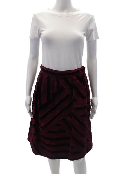 Oscar de la Renta Womens Silk Striped Zip A-Line Mini Skirt Red Size 4