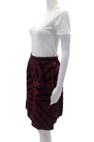 Oscar de la Renta Womens Silk Striped Zip A-Line Mini Skirt Red Size 4
