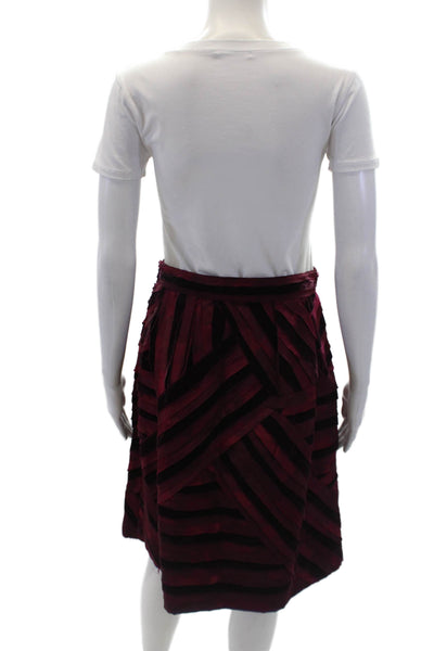Oscar de la Renta Womens Silk Striped Zip A-Line Mini Skirt Red Size 4
