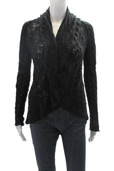 Cotton By Autumn Cashmere Womens Long Sleeve Open Knit Cardigan Black Size XS