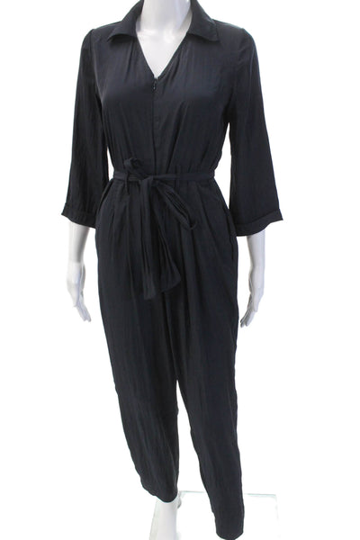 Lola & Sophie Women's Short Sleeves Tie Belt Straight Leg Jumpsuit Blue Size XS