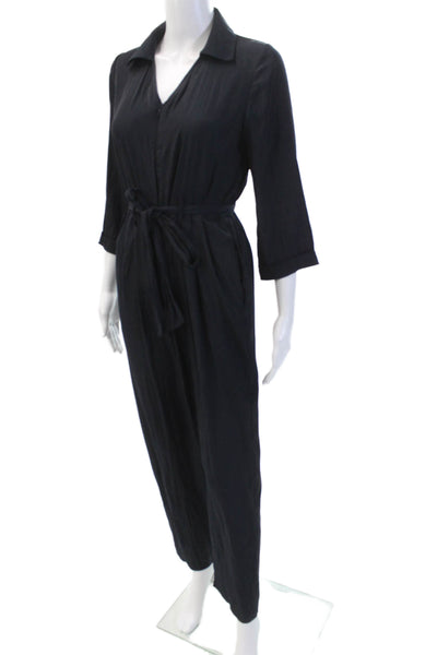 Lola & Sophie Women's Short Sleeves Tie Belt Straight Leg Jumpsuit Blue Size XS