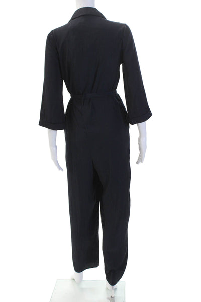 Lola & Sophie Women's Short Sleeves Tie Belt Straight Leg Jumpsuit Blue Size XS