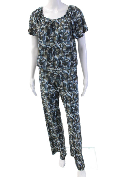 Viereck Women's Boat Neck Short Sleeves Straight Leg Jumpsuit Geometric Size XS