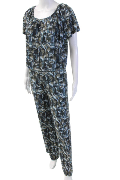 Viereck Women's Boat Neck Short Sleeves Straight Leg Jumpsuit Geometric Size XS