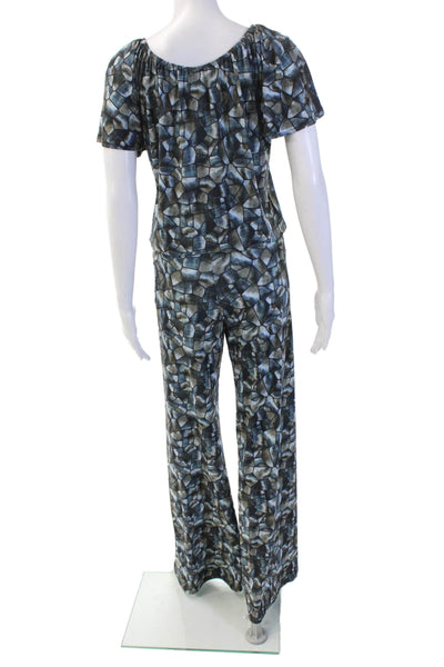 Viereck Women's Boat Neck Short Sleeves Straight Leg Jumpsuit Geometric Size XS
