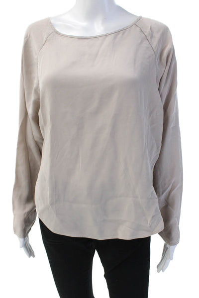 Vince Women's Round Neck Long Sleeves Silk Curved Hem Blouse Gray Size XS