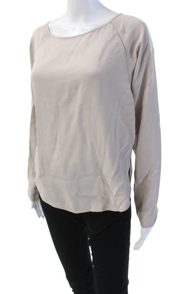 Vince Women's Round Neck Long Sleeves Silk Curved Hem Blouse Gray Size XS