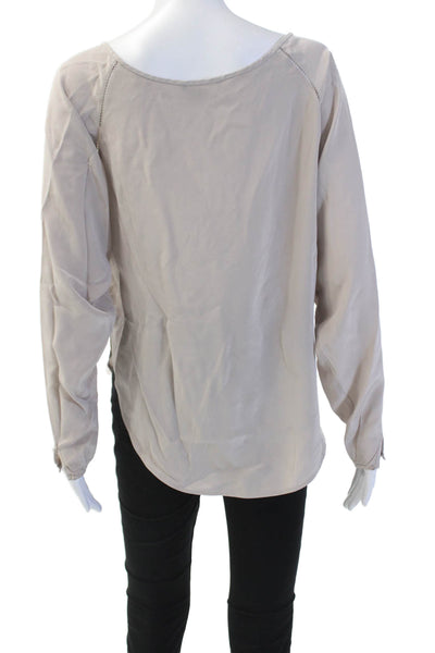 Vince Women's Round Neck Long Sleeves Silk Curved Hem Blouse Gray Size XS