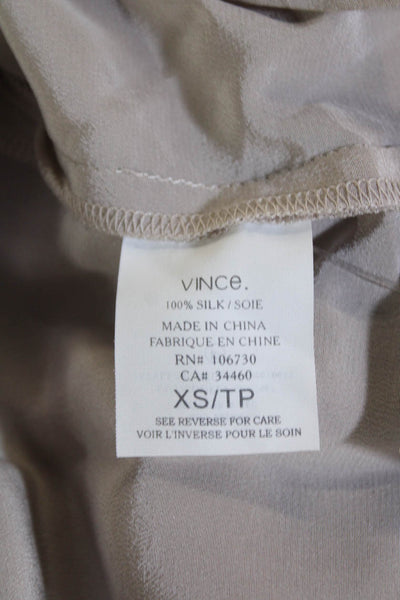Vince Women's Round Neck Long Sleeves Silk Curved Hem Blouse Gray Size XS