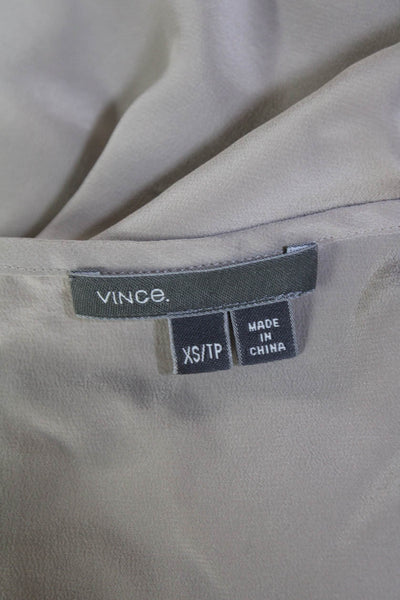 Vince Women's Round Neck Long Sleeves Silk Curved Hem Blouse Gray Size XS