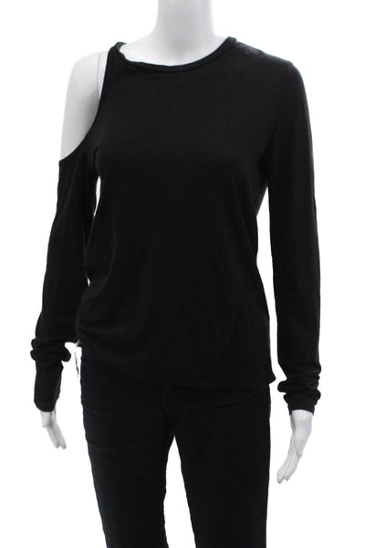 Pam & Gela Womens Cotton Round Neck Cut Out Casual Top Black Size S