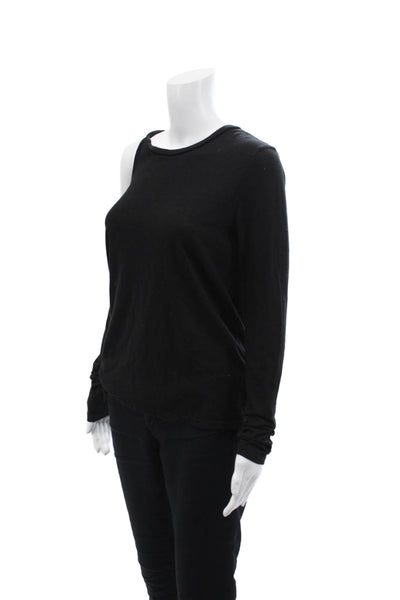Pam & Gela Womens Cotton Round Neck Cut Out Casual Top Black Size S
