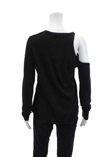 Pam & Gela Womens Cotton Round Neck Cut Out Casual Top Black Size S