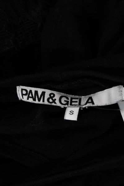 Pam & Gela Womens Cotton Round Neck Cut Out Casual Top Black Size S