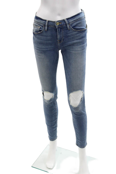 Frame Womens Textured Zip Button Skinny Leg Denim Jeans Blue Size EUR 26