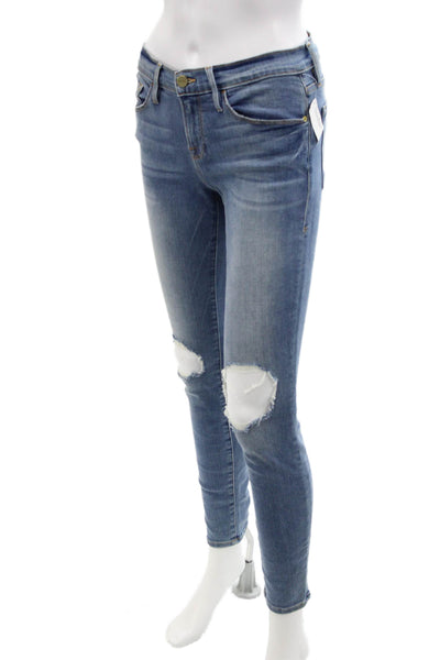 Frame Womens Textured Zip Button Skinny Leg Denim Jeans Blue Size EUR 26