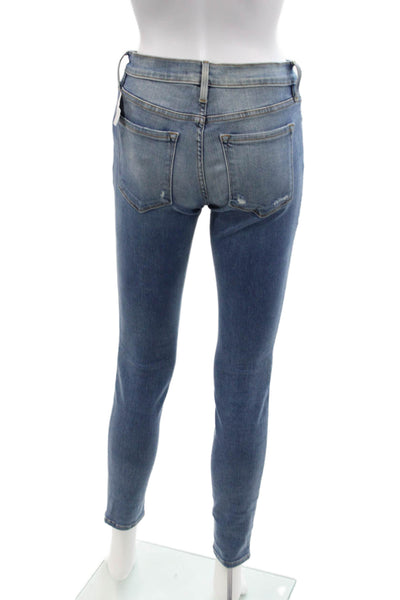 Frame Womens Textured Zip Button Skinny Leg Denim Jeans Blue Size EUR 26