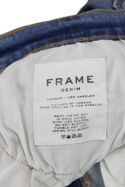 Frame Womens Textured Zip Button Skinny Leg Denim Jeans Blue Size EUR 26