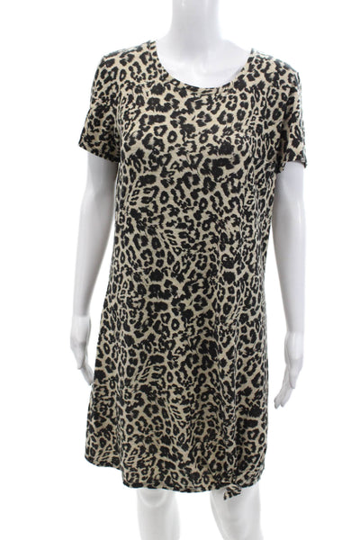 Generation Love Womens Short Sleeve Round Neck Animal Print T-shirt Dress Brown