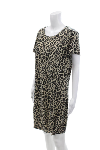 Generation Love Womens Short Sleeve Round Neck Animal Print T-shirt Dress Brown