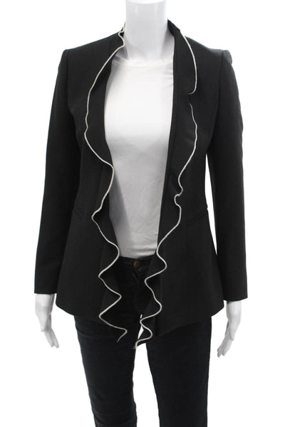 Zara Womens Long Sleeve Ruffled Open Front Jacket Black White Size Extra Small