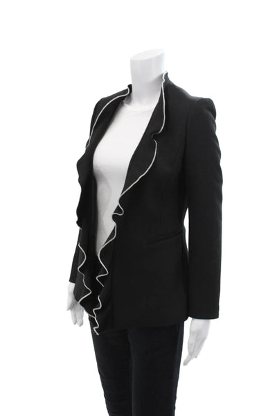 Zara Womens Long Sleeve Ruffled Open Front Jacket Black White Size Extra Small