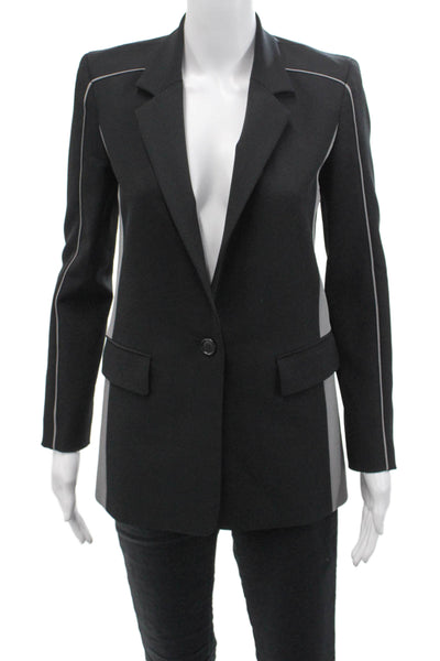 DKNY Womens Single Button Notched Lapel Blazer Jacket Black Gray Size 2