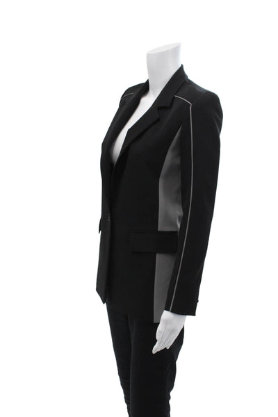DKNY Womens Single Button Notched Lapel Blazer Jacket Black Gray Size 2