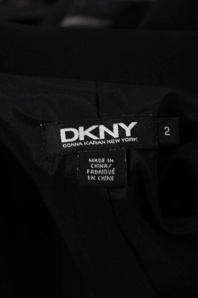 DKNY Womens Single Button Notched Lapel Blazer Jacket Black Gray Size 2