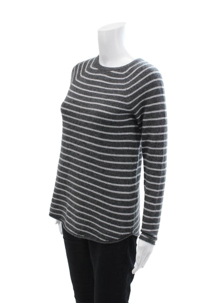 Ply Cashmere Womens Long Sleeve Striped Cashmere Sweater Gray Size Extra Small