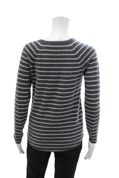 Ply Cashmere Womens Long Sleeve Striped Cashmere Sweater Gray Size Extra Small