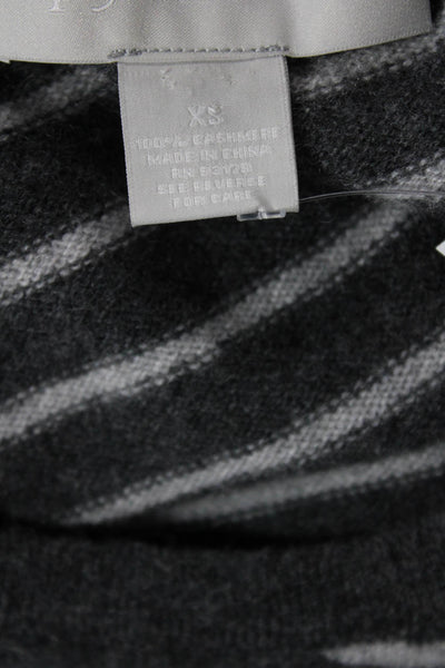 Ply Cashmere Womens Long Sleeve Striped Cashmere Sweater Gray Size Extra Small