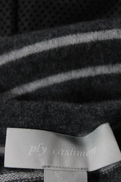 Ply Cashmere Womens Long Sleeve Striped Cashmere Sweater Gray Size Extra Small