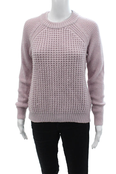 Rebecca Taylor Womens Woven Print Knit Round Neck Pullover Sweater Purple Size S