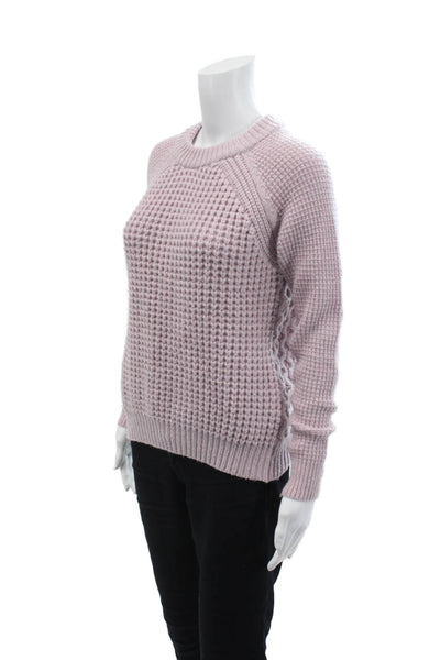 Rebecca Taylor Womens Woven Print Knit Round Neck Pullover Sweater Purple Size S