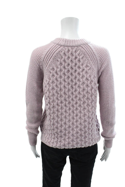 Rebecca Taylor Womens Woven Print Knit Round Neck Pullover Sweater Purple Size S