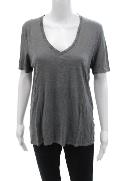 Zadig & Voltaire Womens Cotton Animal Skin Print V-Neck T-Shirt Gray Size M