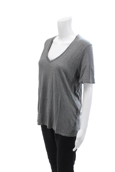 Zadig & Voltaire Womens Cotton Animal Skin Print V-Neck T-Shirt Gray Size M