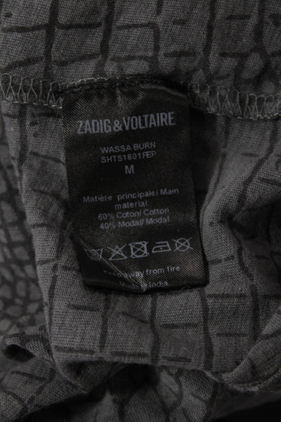 Zadig & Voltaire Womens Cotton Animal Skin Print V-Neck T-Shirt Gray Size M