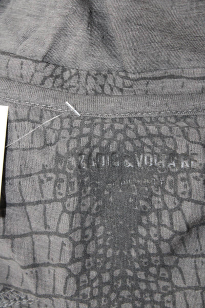 Zadig & Voltaire Womens Cotton Animal Skin Print V-Neck T-Shirt Gray Size M