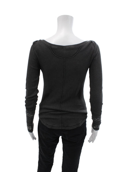 Free People Womens Textured Print Cotton Long Sleeve Blouse Top Gray Size S