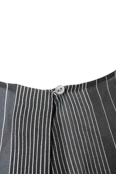 Vince Womens Silk Striped Print Long Sleeve V-Neck Pullover Blouse Black Size 6