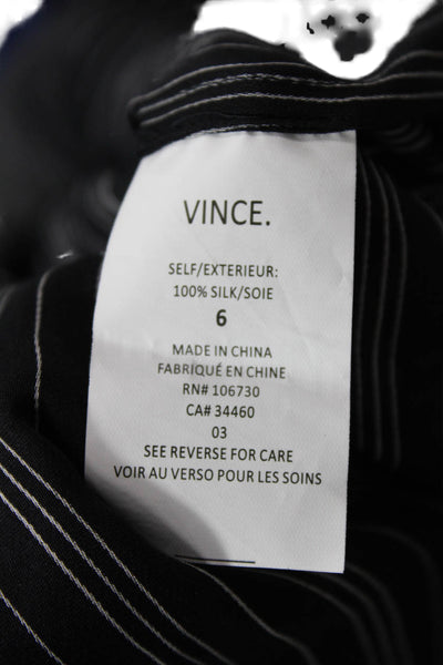 Vince Womens Silk Striped Print Long Sleeve V-Neck Pullover Blouse Black Size 6