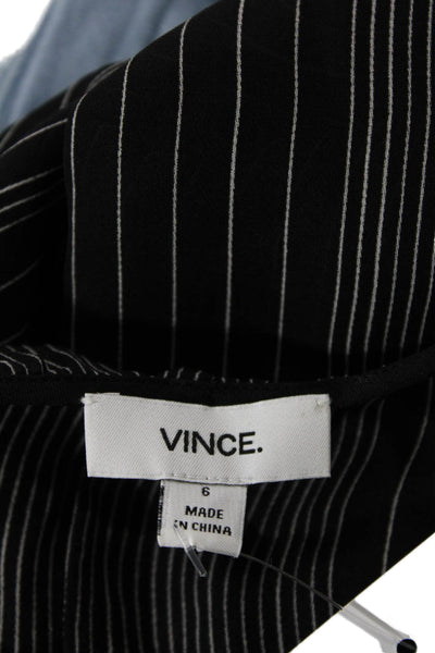 Vince Womens Silk Striped Print Long Sleeve V-Neck Pullover Blouse Black Size 6
